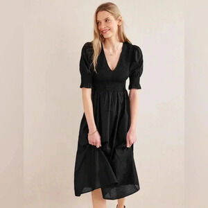 BODEN SMOCKED BODICE MIDI DRESS SIZE 6R Black Cotton mid-calf 100% cotton fitted